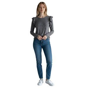 Inc International Concepts Grey Cotton Ruffle Long Sleeve Sweater Small NWT